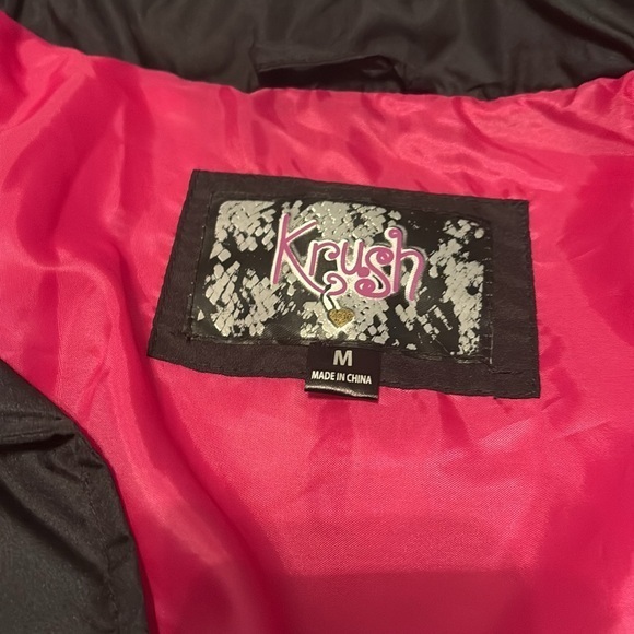 NWT Krush M faux fur hooded jacket zip up/ button up black/ pink lining - Picture 6 of 8